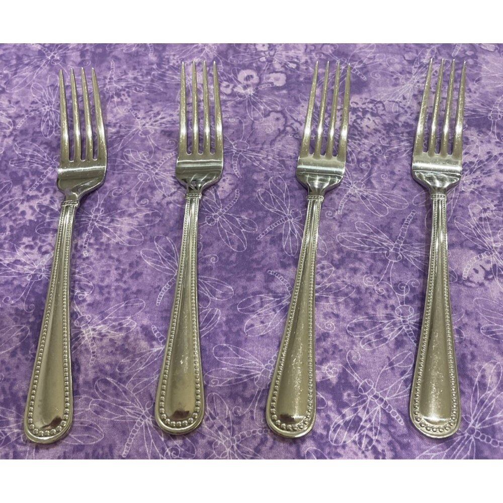 Reed & Barton Kendall Stainless Dinner Forks 4 Piece Set Beaded Outline Flatware